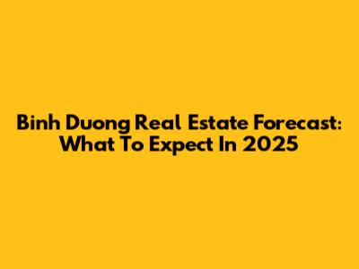 Binh Duong Real Estate Forecast: What To Expect In 2025