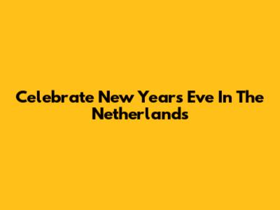 Celebrate New Year's Eve In The Netherlands