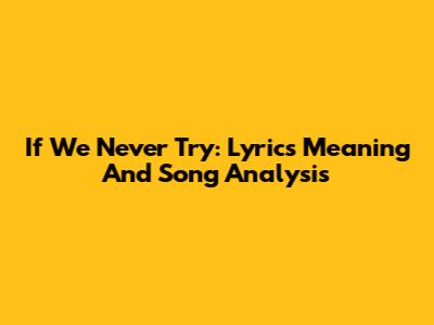 If We Never Try: Lyrics Meaning And Song Analysis