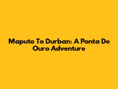 Maputo To Durban: A Ponta De Ouro Adventure