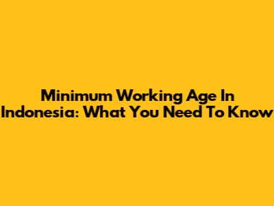 Minimum Working Age In Indonesia: What You Need To Know