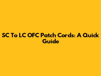 SC To LC OFC Patch Cords: A Quick Guide