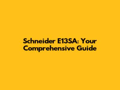 Schneider E13SA: Your Comprehensive Guide